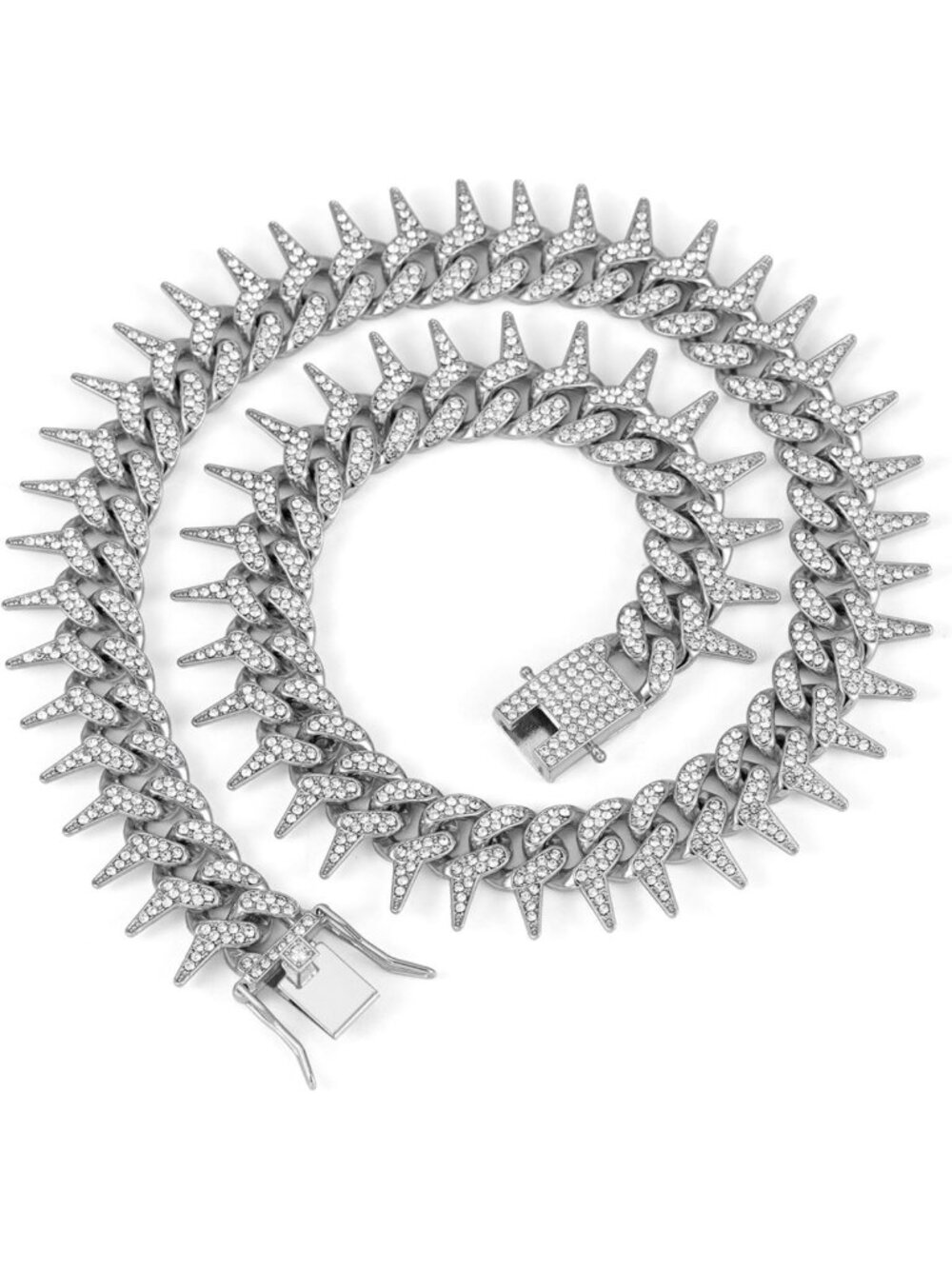 Unisex Iced Out Spike Cuban Chain Necklace - Black Gold Silver, 20-24 inches